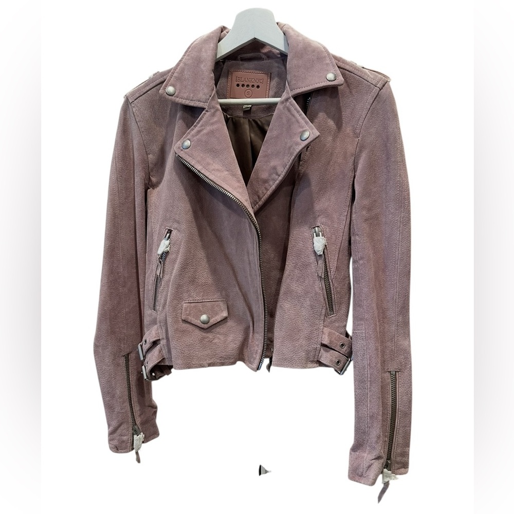 Women’s Mauve Suede Moto Jacket | Cropped Biker Style | Silver Hardware | Size S